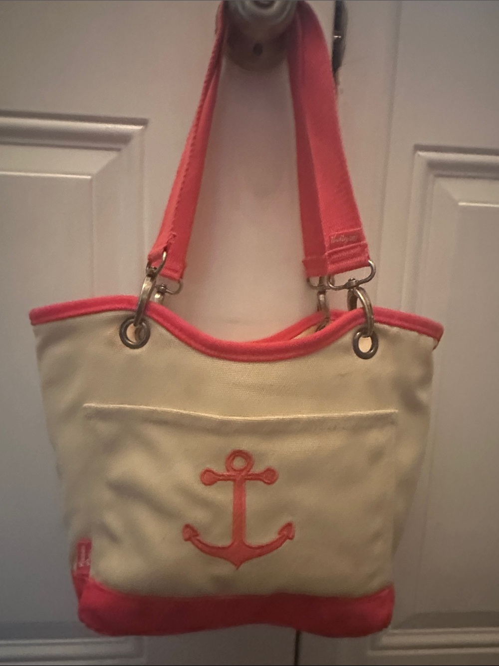 Thirty-one Canvas Anchor Tote Bag in Coral and Cream - Women Bags